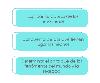 Figura que enlista las funciones del lenguaje racional argumentativo (causas, por qué y para qué de los fenómenos)