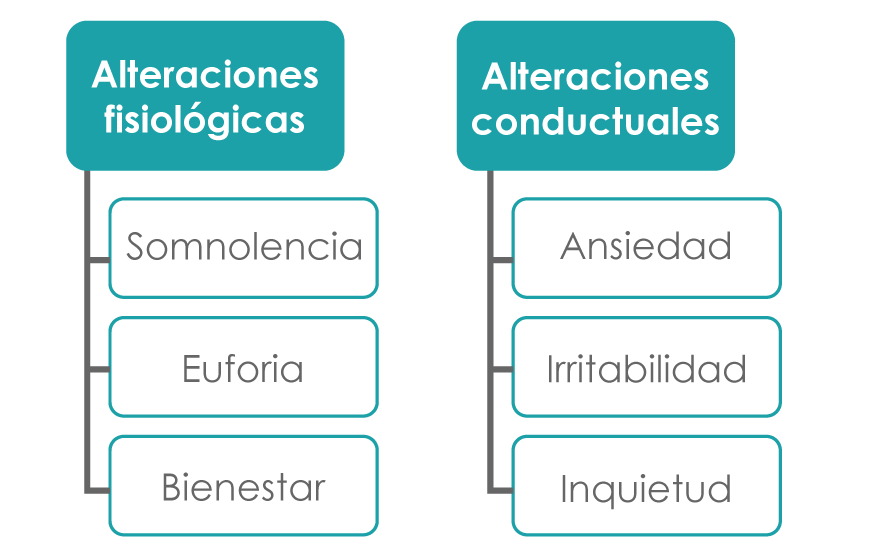 Gráfico que clasifica las alteraciones fisiológicas y conductuales de los opioides