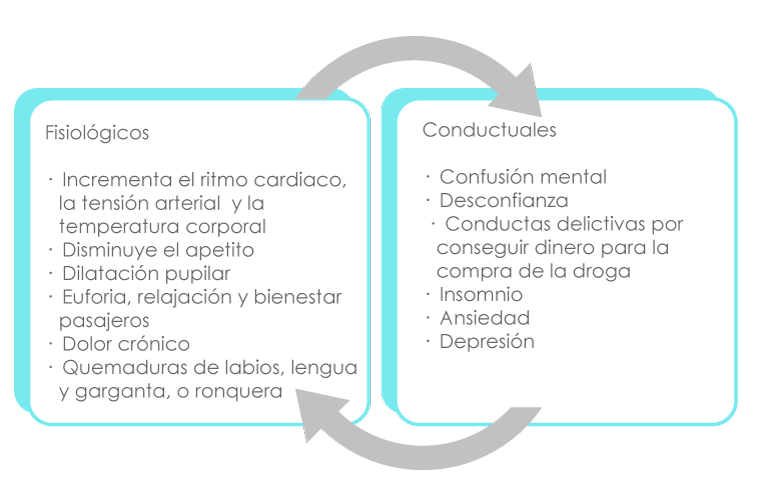 Gráfico que enlista las alteraciones fisiológicas y conductuales del crack.