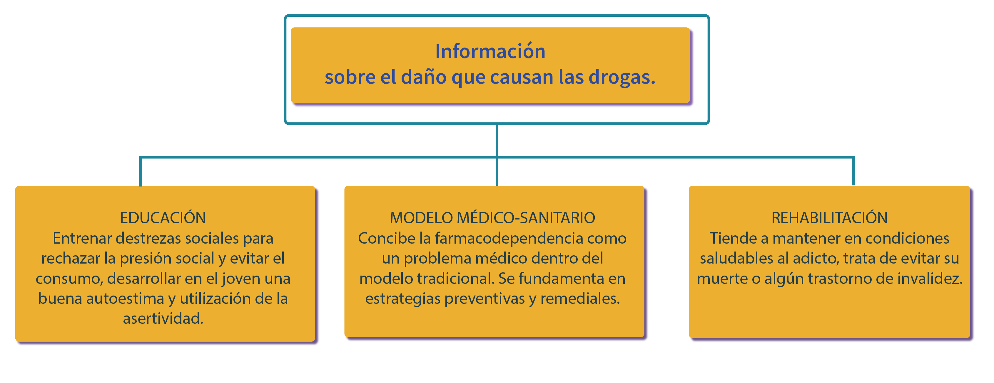 Esquema que muestra información sobre el daño que causan las drogas
